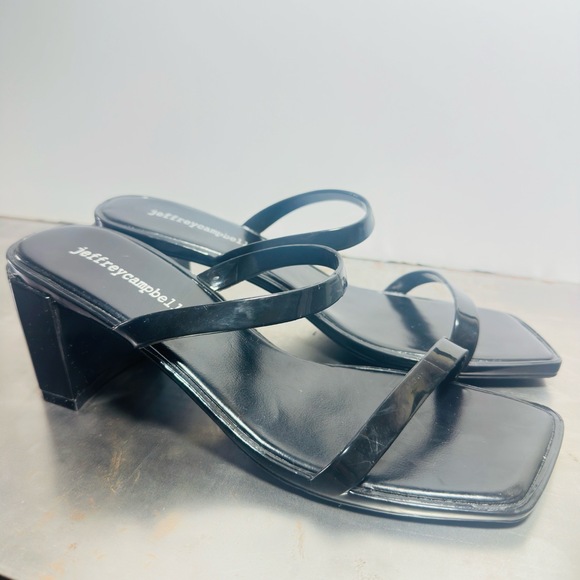 NEW Jeffrey Campbell Block Heel Slide Sandal Jelly Strappy Square Toe Jamm Black - Picture 2 of 10